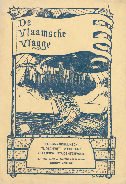 Omslag van De Vlaamsche Vlagge, jg. 49, 1923-1924, nr. 2. Kaftontwerp en tekening van Joe English. (ADVN, VY820)