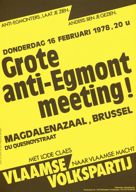 De Vlaamse Volkspartij van VU-senator Lode Claes ontstond naar aanleiding van het Egmontpact, 1978. (ADVN, VAFA1165)