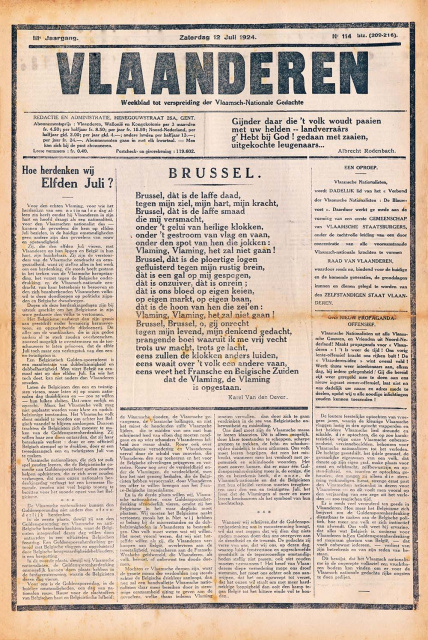 Het gedicht 'Brussel' van Karel van den Oever in het weekblad Vlaanderen, ter gelegenheid van een 11 juli-viering in 1924. (ADVN, VY900076)