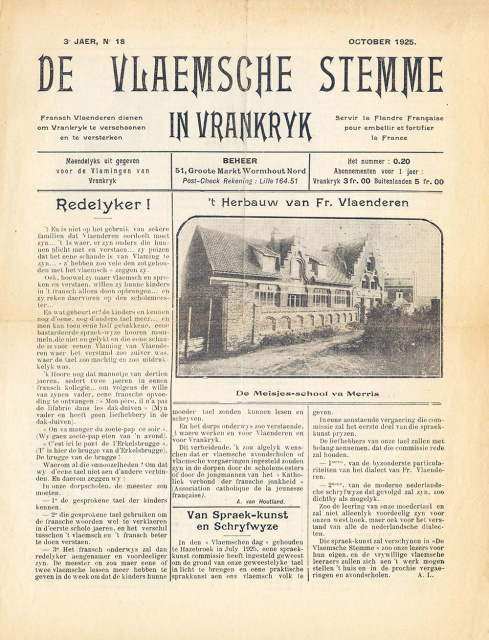 Omslag van De Vlaemsche Stemme in Vrankrijk, jg. 3, 1925, nr. 18. (ADVN, VY900000/968)
 