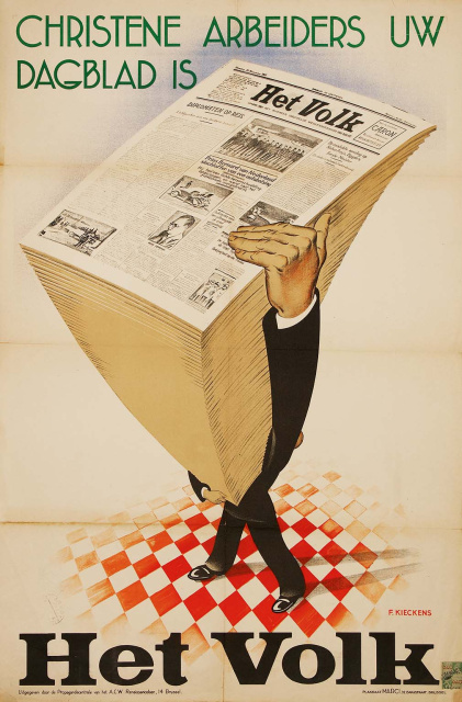 Affiche ter promotie van het dagblad Het Volk, 1937. Affiche: F. Kieckens. (KADOC)