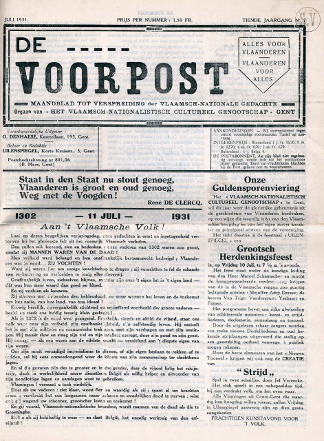 Voorpagina van De Voorpost, jg. 10, juli 1931, nr. 7. (ADVN, VY900075)