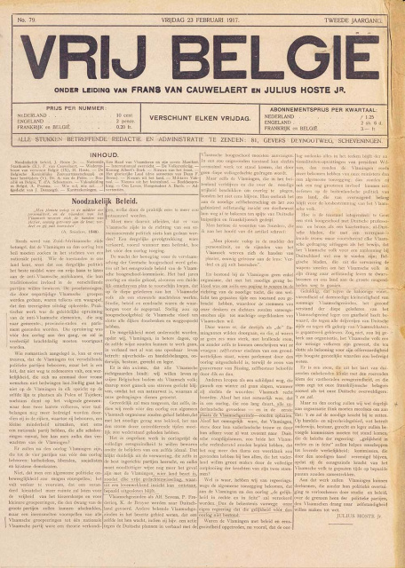Voorpagina van Vrij België, 23 februari 1917. (ADVN)