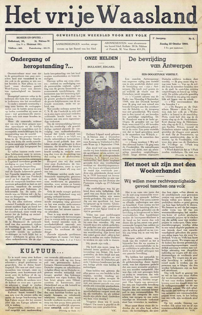 Omslag van Het vrije Waasland, jg. 1, 1944, nr. 5. (Ergoedcel Waasland)