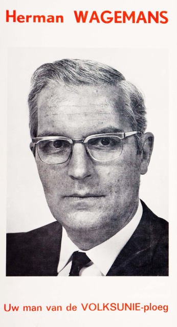 Verkiezingsaffiche van Herman Wagemans: 'Uw man van de Volksunie-ploeg', s.d. (ADVN, VAFA2730)