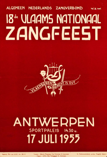 Affiche van het 18de Vlaams Nationaal Zangfeest in het Sportpaleis te Antwerpen, 17 juli 1955. (ADVN, VAFA258)