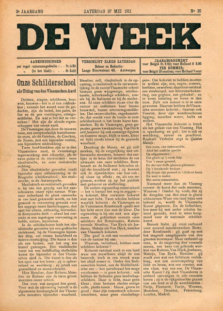 Omslag van De Week, jg. 2, 27 mei 1911, nr. 35. (ADVN, VY900258)