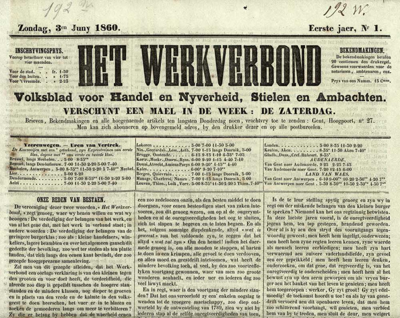 Omslag van Het Werkverbond, jg. 1, 1860, nr. 1. (Amsab-ISG)