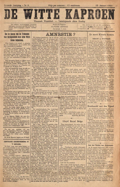 Omslag van De Witte Kaproen, jg. 7, 1921, nr. 4. (Universiteitsbibliotheek Gent)