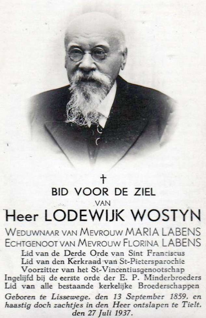 Bidprentje van Lodewijk Wostyn, 1937.