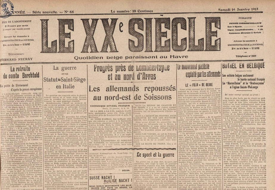 Voorpagina van Le XXe Si&amp;egrave;cle, 16 januari 1915. (KU Leuven)