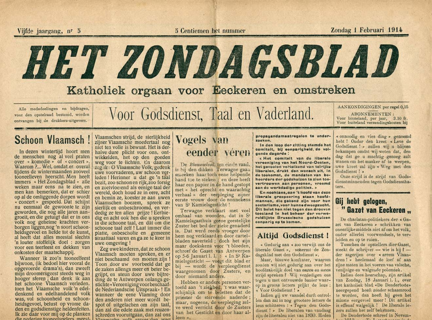 Voorpagina van Het Zondagsblad, jg. 5, 1 februari 1914, nr. 5. (ADVN, VY900000682)