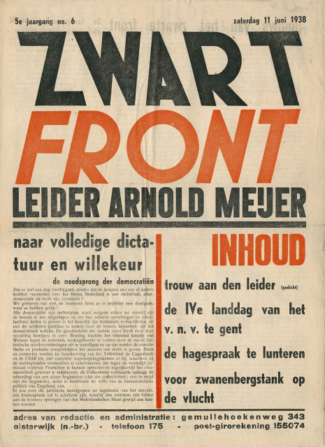 Omslag van Zwart Front, jg. 5, 1938, nr. 6. (ADVN, VY9000052)