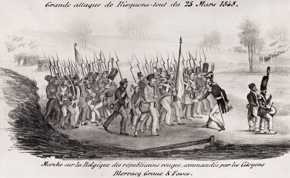 Belgische republikeinen trekken vanuit Frankrijk de grens over bij Risquons-Tout, s.d. (Koninklijk Legermuseum)