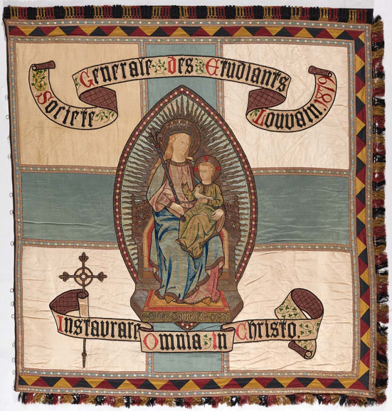 Vaandel van de Société Générale des Étudiants, 1879. (Universiteitsarchief KU Leuven)