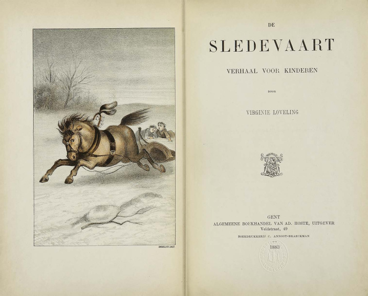 <p>Titelblad van Virginie Loveling, <em>De Sledevaart</em>, 1883. (Erfgoedbibliotheek Hendrik Conscience)</p>