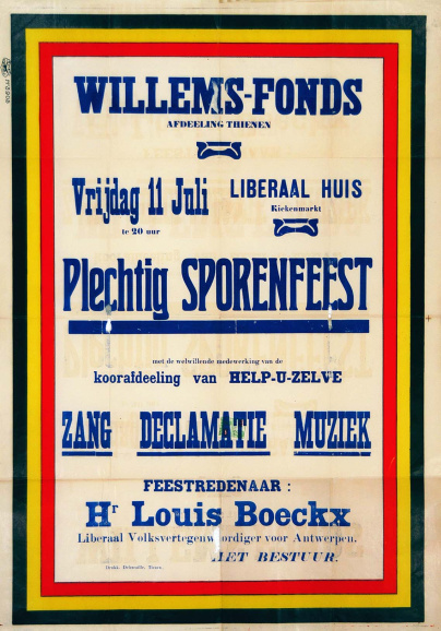 Affiche van het Willemsfonds Tienen met de aankondiging van de 11 juli-viering 1930. (Liberas)