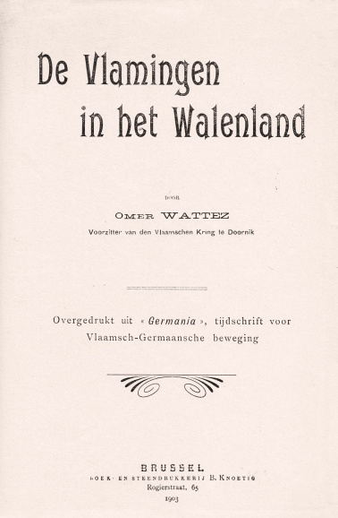 <p>Omer Wattez, <em>Vlamingen in het Walenland</em>, 1903. (ADVN, VB4843)</p>