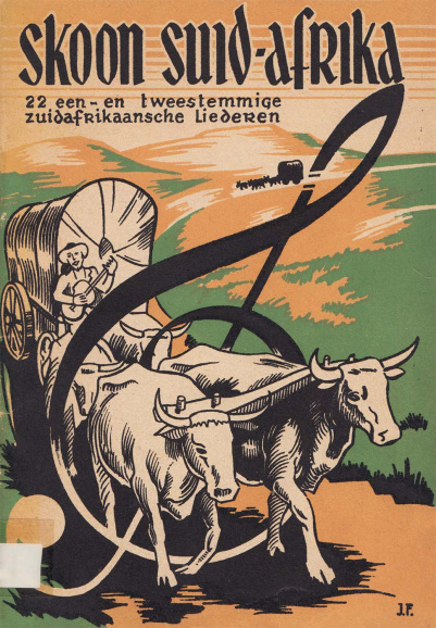 <p>Liederbrochure, <em>Skoon Suid-Afrika: 22 &eacute;&eacute;n- en tweestemmige Zuid-Afrikaansche liederen bewerkt door Emiel Hullebroeck</em>, ca. 1930. (ADVN, VBRB5801)</p>
