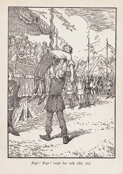 <p>Een eerste mijlpaal in de Vlaamse jeugdliteratuur was de roman <em>De wonderlijke lotgevallen van Jan zonder Vrees</em> (1910), van de Antwerpse onderwijzer Constant de Kinder. Emiel Walravens stond in voor de illustraties. (ADVN, VB12666)</p>