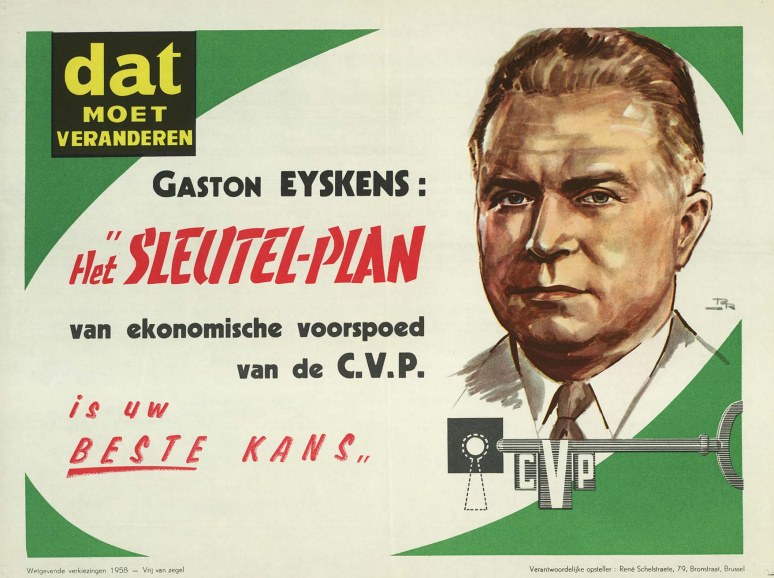 Affiche van de CVP naar aanleiding van de parlementsverkiezingen van 1958. (KADOC, kca000555)