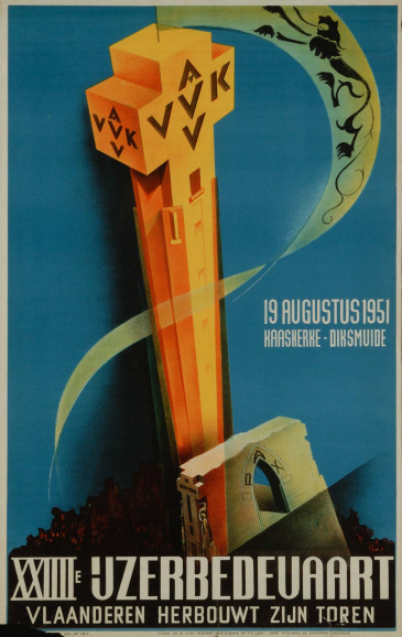Affiche van de vierentwintigste IJzerbedevaart, 19 augustus 1951. Ontwerp Abel Claeys. (ADVN, VAFC68)