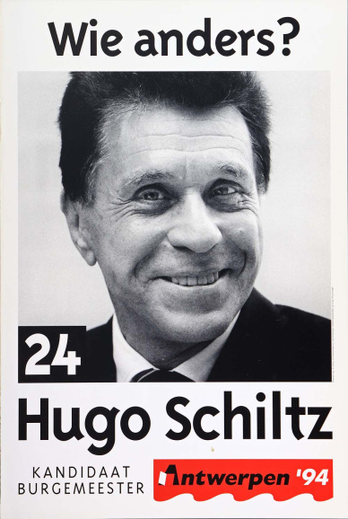 Affiche van Hugo Schiltz voor de gemeenteraadsverkiezingen in Antwerpen van 1994. (ADVN, VAFA2647)