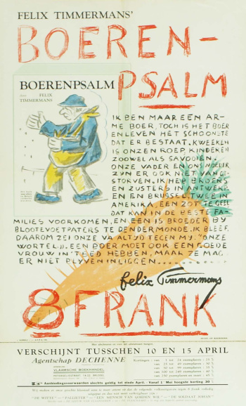 <p>Tijdens de oorlog brak een heuse leeswoede uit. Zeker de zogenaamde volksuitgaven werden in massale oplagen verspreid. Het Brusselse agentschap Dechenne drukte van Felix Timmermans roman <em>Boerenpsalm</em> in 1942 liefst 100.000 exemplaren. (Collectie Stad Antwerpen, Letterenhuis, tglhps48274)</p>