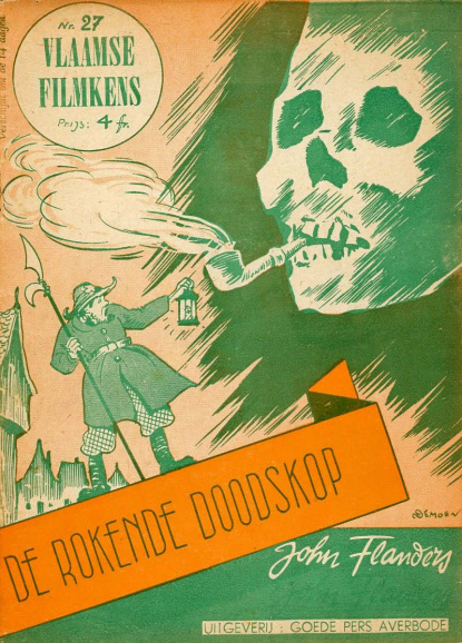 <p>Omslag van John Flanders, <em>De rokende doodskop</em>, 1947. (KADOC)</p>