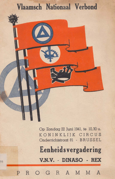 Op 5 mei 1941 gingen het Verdinaso en Rex-Vlaanderen op in de VNV-Eenheidsbeweging. (ADVN, VBRB1555)