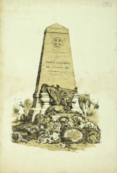 Praalgraf van Hendrik Conscience op het Schoonselfhof in Antwerpen. Prent door Edgard Farasijn, 1886. (Collectie stad Antwerpen, Letterenhuis, tglhpr9299)