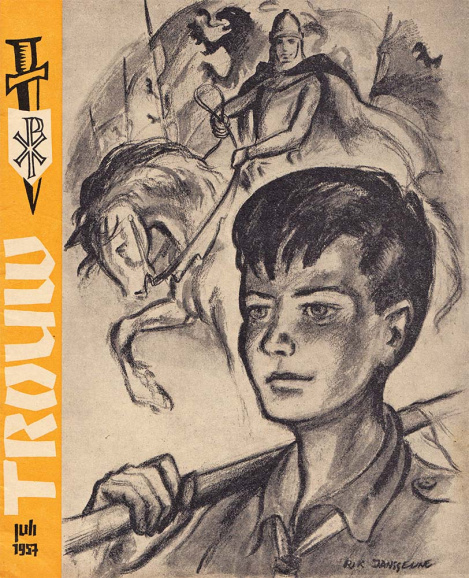<p>Vlaamse ridderromantiek in het Chiro-blad <em>Trouw</em>, juli 1957. (Privéverzameling)</p>