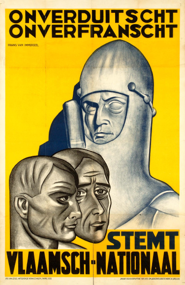 Verkiezingsaffiche van het Vlaamsch Nationaal Verbond (VNV) voor de parlementsverkiezingen van 2 april 1939. Ontwerp Frans van Immerseel. (ADVN, VAFC24)