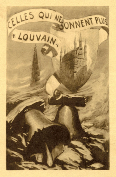 Prentkaart over de verwoeste klokken van Leuven, s.d.