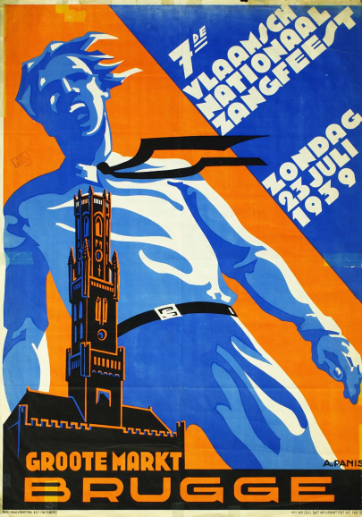 Affiche van het 7e Vlaams Nationaal Zangfeest, Brugge, 23 juli 1939. (Collectie Stad Antwerpen, Letterenhuis, tglhps7991)
