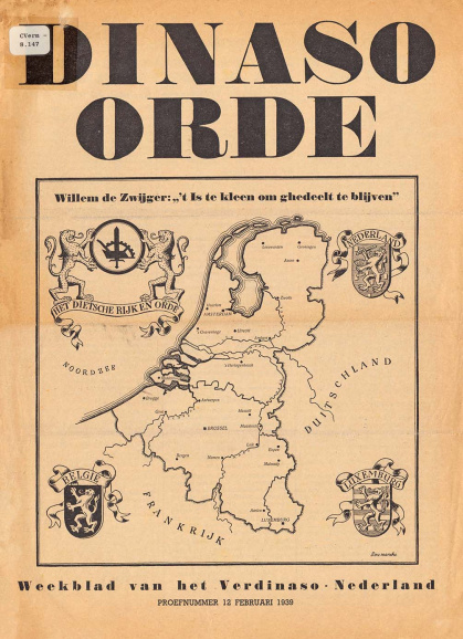 <p>Proefnummer van <em>Dinaso Orde</em> (12 februari 1939), het weekblad van het Verdinaso-Nederland. (ADVN, 900000/1024)</p>
