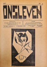 Omslag van Ons Leven (3 december 1921), linosnede Maurits Lambreghts (Universiteitsarchief Leuven)