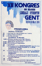 Affiche met het programma van het 12de congres van de Belgische liberale studenten, Gent, 23 tot 25 maart 1934. (Liberas)