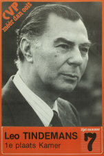 Verkiezingsaffiche van Leo Tindemans voor de parlementsverkiezingen van 1977. (KADOC, kca013430)