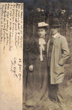 Fanny Delvaux en Victor Resseler, 1902. Het gedicht is van de hand van Oscar Six. (Privéverzameling)