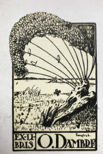 Ex libris van Oscar Dambre, s.d. Ontwerp Joe English.