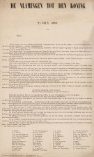 In 1860 richtte een groep Vlaamsgezinden zich tot de koning met een reeks bezwaren over de houding van de overheid tegenover de taalkwestie sinds 1830. Er bestond ontgoocheling over het uitblijven maatregelen voor de vernederlandsing. (Collectie Stad Antwerpen, Letterenhuis, L431)
