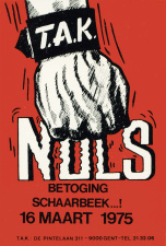 Het TAK roept op tot een manifestatie tegen de Schaarbeekse burgemeester Roger Nols, 16 maart 1975. (ADVN, VGA68)