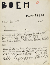 Het gedicht 'Boem Paukeslag' in handschrift, uit het manuscript van de dichtbundel Bezette Stad, ca. 1920. (Collectie Stad Antwerpen, Letterenhuis)