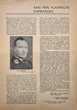 Nazistisch pamflet 'Aan mijn Vlaamsche Kameraden' van Piet van Rossem, leider van de NSBiV, 10 januari 1941. (ADVN)