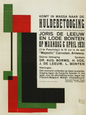 Dienstplichtige Joris de Leeuw gaf gehoor aan de oproep van Herman Vos om niet langer Franstalige bevelen in het leger op te volgen. Na zijn arrestatie volgden diverse steunmanifestaties, waaronder deze op 6 april 1931 in Antwerpen. (Collectie Stad Antwerpen, Letterenhuis, tglhps4937)
