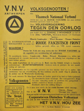 Pamflet van het Antwerpse VNV, waarop Lambreghts wordt aangekondigd als spreker, samen met Ward Hermans en Thomas Debacker. (ADVN, AC322)