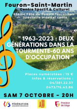 Brochure naar aanleiding van het 45ste Fête du Peuple fouronnais, met een verwijzing naar 60 jaar 'bezetting' van Voeren door Vlaanderen.