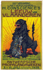 Affiche naar aanleiding van het 100-jarig verschijnen van Hendrik Consciences De leeuw van Vlaenderen, 1938. Ontwerp Alfred Ost. (Collectie Stad Antwerpen, Letterenhuis, tglhps8506)