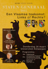 Debat georganiseerd door het Katholiek Vlaams Hoogstudenten Verbond (KVHV) met onder meer Ludo Abicht over de Vlaamse toekomst, 26 maart 2015. (ADVN, VAFA2938)